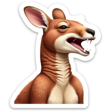 Cinematic Cute Yawning Adult Red Kangaroo Portrait Emoji, Head tilted slightly with a dramatic, wide-open yawn, showcasing a sturdy, reddish form with a distinct red kangaroo-shaped head, a relaxed elongated snout, and sleepy, half-closed eyes, Simplified yet irresistibly adorable features, highly detailed, glowing with a soft, cozy outback glow, high shine, relaxed yet expressive, stylized with a dash of whimsical charm, soft glowing outline, capturing the essence of a drowsy yet affectionate kangaroo that appears ready to stretch and yawn its way out of the screen! sticker