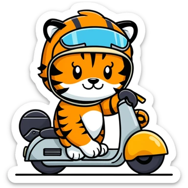 Tiger wearing a motorcycle helmet vacuuming  sticker