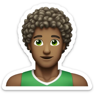 Curly hair green eyed man with a muscular build who is a young and good looking sticker