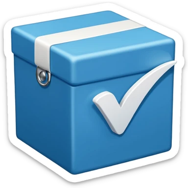 Blue box with a white check mark in the middle of the blue box that is a little bit tilted to the right  sticker