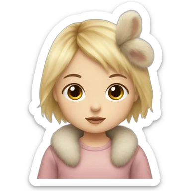 bébé fille blonde décoiffée avec une peluche Totoro  sticker