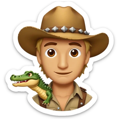 Cinematic Realistic Crocodile Dundee Pop Culture Emoji, depicted with rugged charm and adventurous spirit rendered with lifelike detail and cinematic lighting. sticker