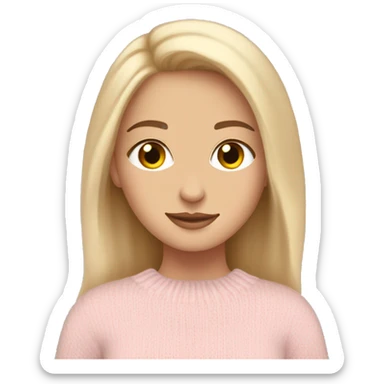 Pretty brown eyed white girl with light pink sweater reading cozy sticker