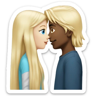 Girl with long back hair with bangs kissing boy with blonde hair blue eyes and white skin sticker