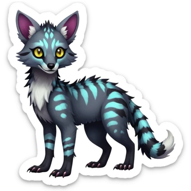 Feral Rare Fantasy dark vibrant Vernid-Sergal-Genet-species-animal-creature by LiLaiRa, random markings, tufted ears, full body, 4 legs sticker