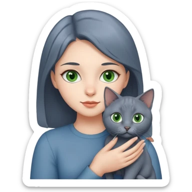 girl holding a russian blue cat with green eyes sticker