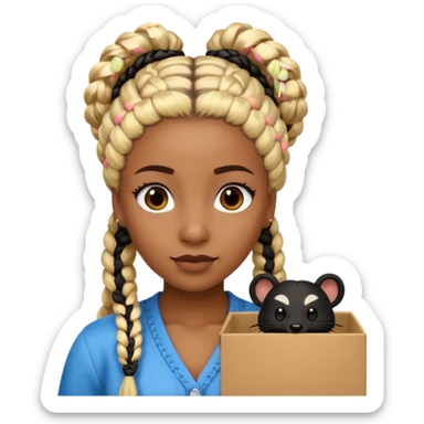 A brown skin woman with skunk type braids (blonde and black box braids)  sticker