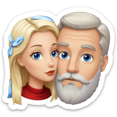 Man with hazel eyes and gray beard smooching sexy  blonde blue-eyed  woman sticker