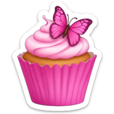 Happy pink cupcake with a pink butterfly  sticker