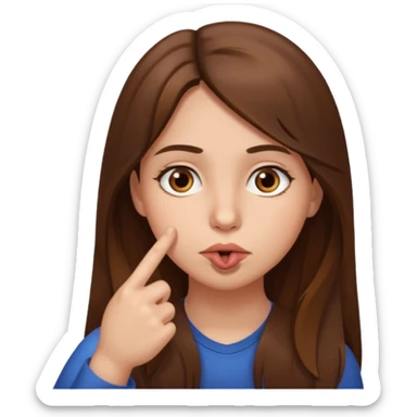 Emoji Fille cheveux long et brun yeux brun avec un doigt dans la bouche  sticker
