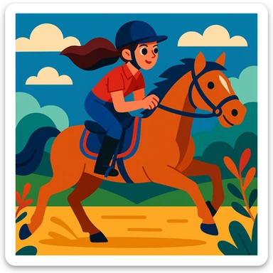 equestrian girl riding a horse, vibrant and dynamic sticker