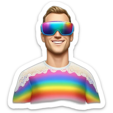 Fancy disco Jonathan Toews wearing rainbow lace shirt and wearing VR glasses and eating a moon pie sticker