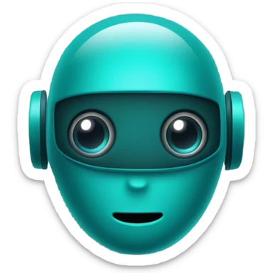 Cute AI robot head in a dark teal colour. Friendly looking, large eyes with a single antenna coming out of its head. sticker