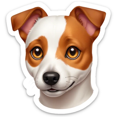 Cinematic Noble Jack Russell Terrier Portrait Emoji, Poised and spirited, with a compact, agile build in rich, warm tones, bright, alert eyes, perky ears, and a determined, lively expression, Simplified yet sharp and sophisticated features, highly detailed, glowing with a warm, natural luminescence, high shine, intelligent and resilient, stylized with an air of energetic authority, focused and alert, soft glowing outline, capturing the essence of a watchful and confident Jack Russell Terrier that appears ready to bound out of the screen with effortless energy! sticker