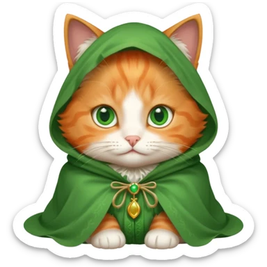 baby orange cat green eyes, in magic white cloak sticker