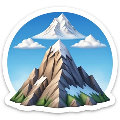 iOS-style 3D emoji: a tall mountain peak with snowy summit, steep slopes, and soft atmospheric shading, viewed from a low angle to emphasize height sticker