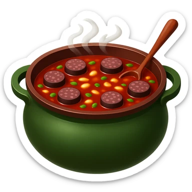 Remove the egg from the sundae gukbap, keep the rest of the ingredients and the steaming soup in the earthenware pot. The style is Apple emoji style with no background. sticker