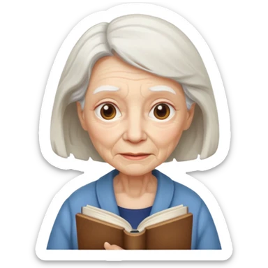 elderly female holding book sticker