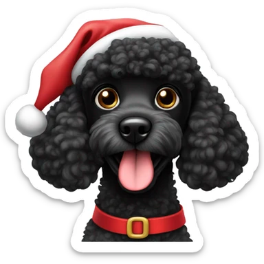Black poodle dog with Santa hat sticker