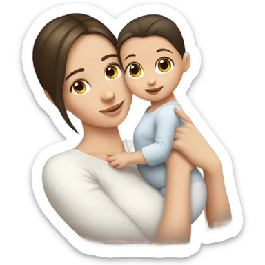 White brunette girl cuddling with baby sticker