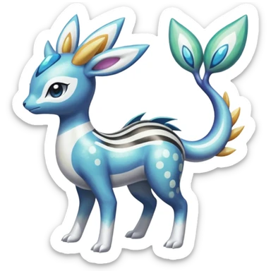 Shiny Spotted Striped Colorful-Fruity-Splash-marked Meloetta-Kyurem-Dialga-Suicune-Pteromon-hybrid sticker