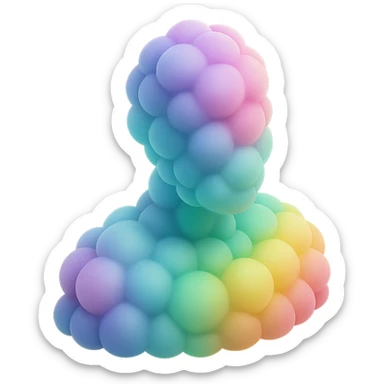 person made entirely of multicolored convex clouds, shoulder up, front view, matte glass style sticker