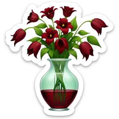 completely wilted flowers all drooping over the edges of a vase, every flower hanging down sticker