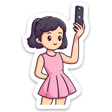 girl wearing a cute pink dress taking a selfie sticker