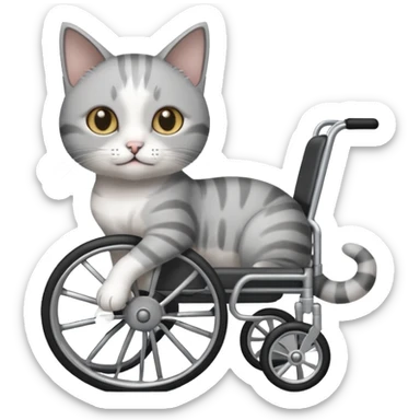 disabled grey and white small cat using cat specific wheelchair sticker