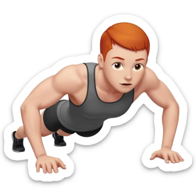 redhead person with buzzcut doing pushups sticker