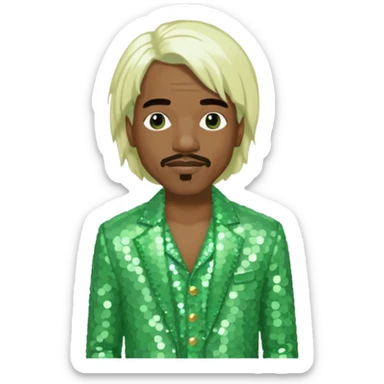 Andre 3000 from Outkast with long white blonde hair, pale green sequin outfit sticker
