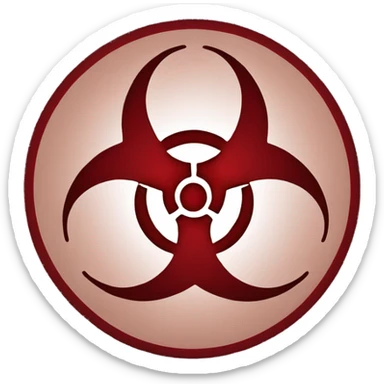 Biohazard logo on dark red circle sticker