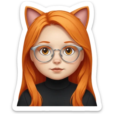 girl with chubby cheeks, very long orange hair, and silver cat-eyed glasses. B lack clothes.  sticker