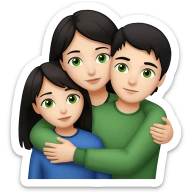 Girl with brown eyes and black hair hugging a boy with green eyes and brown hair sticker