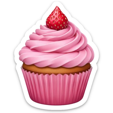 cupcake with pink icing and strawberry sticker