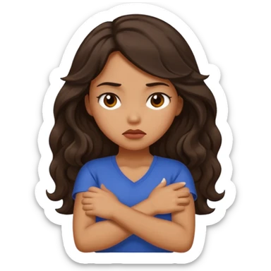 tan girl with dark, long, wavy hair crossing her arms and pouting sticker
