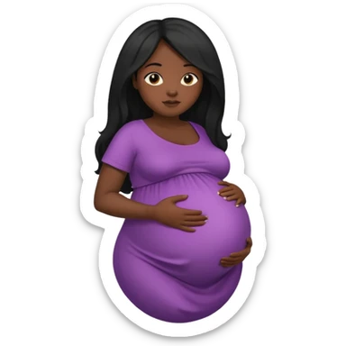 Dark black skin, african black Woman with huge pregnant belly, long hair sticker