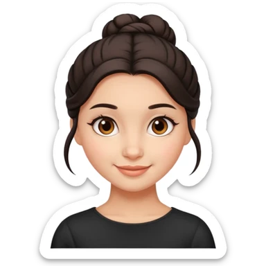 Cute smiling brown-eyed designer girl with her dark hair gathered in a careless bun sticker