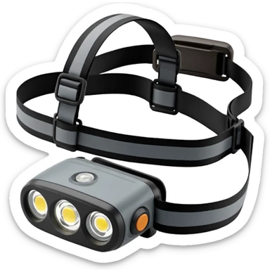 hiking headlamp inspired by Black Diamond Spot 400R, compact modern headlamp with central light, adjustable strap, subtle outdoor gear details, clean emoji style sticker