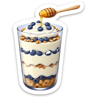 Yogurt parfait with granola layers and blueberries on top sticker