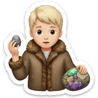 a kid wearing fur clothing, playing stone



















 sticker