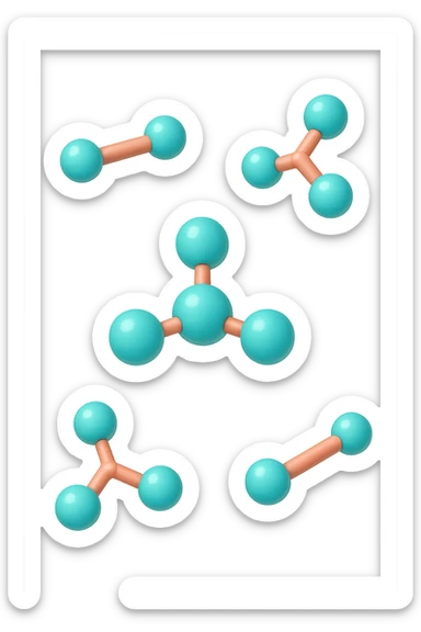 emoji 3d stile iphone di cinque molecole chimiche turchesi e rosa salmone che fluttuano in aria 3d sticker