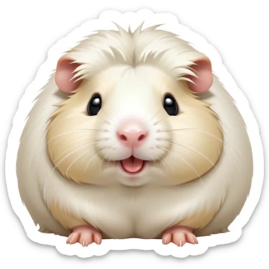 Cinematic Cute Yawning White Guinea Pig Portrait Emoji, Head tilted slightly with a dramatic, wide-open yawn, revealing a soft, downy white fur with tiny drooping ears, round dark eyes barely open in drowsy contentment, Simplified yet irresistibly adorable features, highly detailed, glowing with a soft, cozy glow, high shine, relaxed yet expressive, stylized with a touch of whimsy, bright and endearing, soft glowing outline, capturing the essence of a sleepy yet affectionate guinea pig, so drowsy it feels like it could stretch right out of the screen and curl up for a nap! sticker