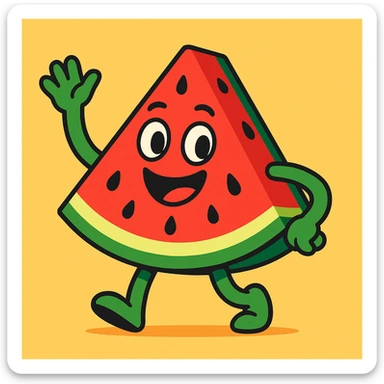 mascot character inspired by a watermelon slice, friendly and playful, for an egrocery brand, modern colorful style sticker