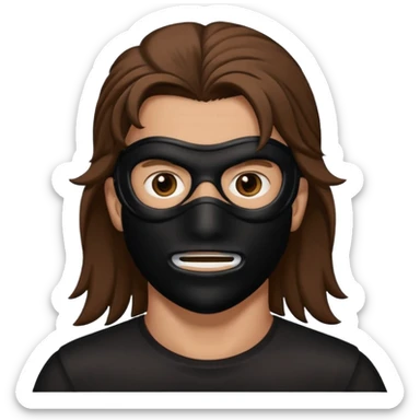 A guy with a brown mullet and a black mask over his mouth and nose sticker