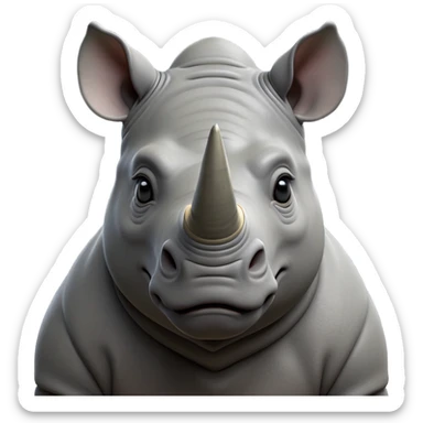 cinematic-noble-rhinoceros-portrait-emoji,-poised,-with-a-massive,-powerful-build-and-a-thick,-hide-of-slate-gray,-deep-set-soulful-piercing-eyes,-simplified-yet-sharp-and-sophisticated-features,-highly-detailed, with large black eyes, szoomed out showing houlders sticker