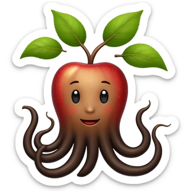 A black ginseng root (heuksam), in Apple iPhone emoji style. Dark brown-black glossy color, subtle texture on the root, elegant curves, vibrant but natural tones, smooth gradients, clean simple shapes, no outlines, slight 3D depth.
 sticker
