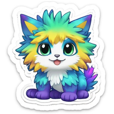 Anthro Fluffy Cool Cute Magical Elemental Shiny Colorful Neon Vibrant Colors Sparkle Kemono-style Chibi Fantasy-Animal-Fakémon-Pokémon-Hybrid Fur Sona Aesthetic Full Body Sticker sticker