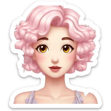 Gorgeous pastel shiny pearly anime style lady with blushing face and roses leaves shiny aesthetic trending style sticker