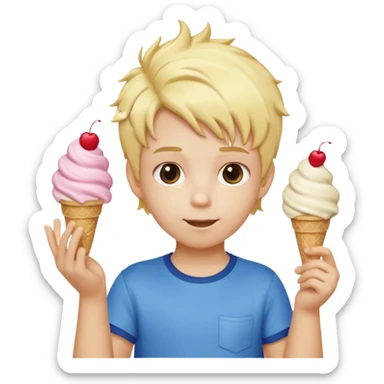 A kid with blonde icecream hair with two hands that are doing this 🫴 and flipped on the other side then have this emoji on the left hand 6️⃣ and this emoji in the other hand7️⃣ sticker